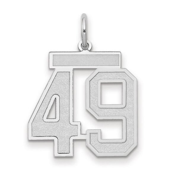 14k White Gold, Jersey Collection, Medium Number 49 Pendant
